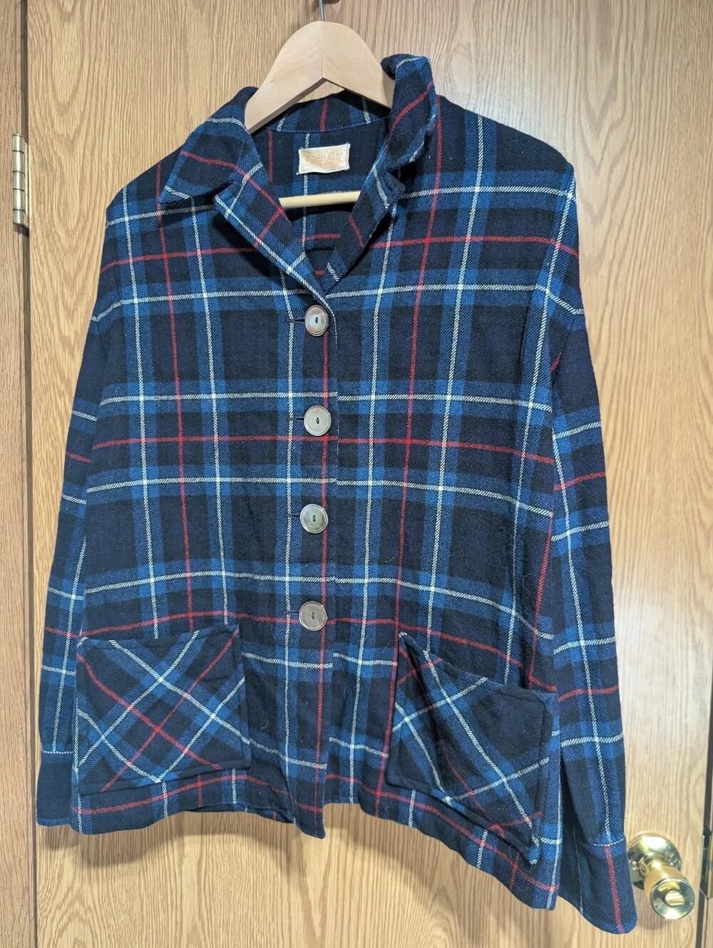 1950s Pendleton 49er Jacket Womens L Wool Blue Plaid Vintage Retro